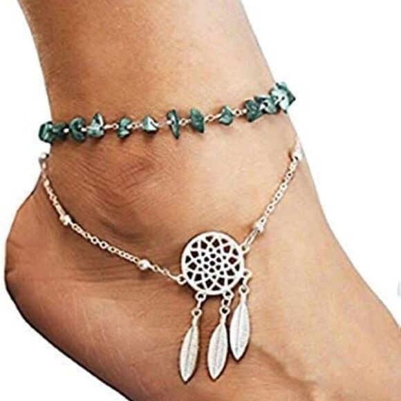Hollow Dreamcatcher Irregular Green Turquoise AnkletSummer Beach Foot chain - Picture 6 of 9